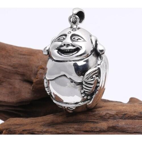 Handcrafted 925 Silver Tibetan Laughing Buddha Pendant vintage sterling silver Happy Buddha Pendant Good Luck Amulet
