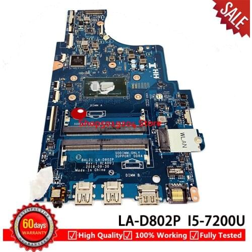 FOR DELL Inspiron 15 5567 5767 Laptop Motherboard With i5-7200U DDR4 CN-0DG5G3 0DG5G3 DG5G3 Mainboard BAL21 LA-D802P
