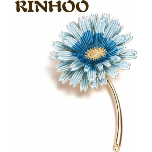 New Elegant Blue Daisy Trendy Brooch For Women Mom Metal Enamel Pin Flower Brooch Gift Simple Cute Dress Coat Accessories