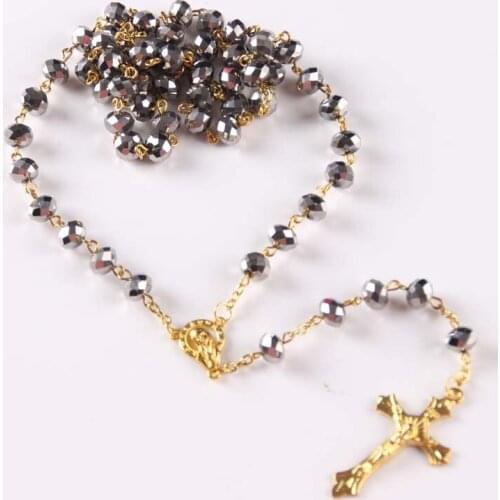 New Catholic A Female Deity The Madonna 6mm*8mm Red Crystal Beads Saint God Jesus Crucifix Cross Rosary for Prayer Baptism