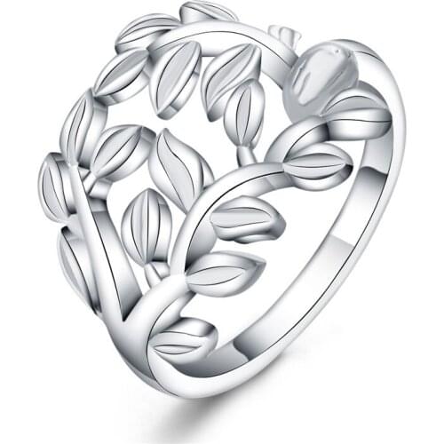Wholesale Beautiful Flower Ring Leaf Hot Cute Noble Pretty Fashion Wedding Silver Color Women Lady Ring Jewelry Gift