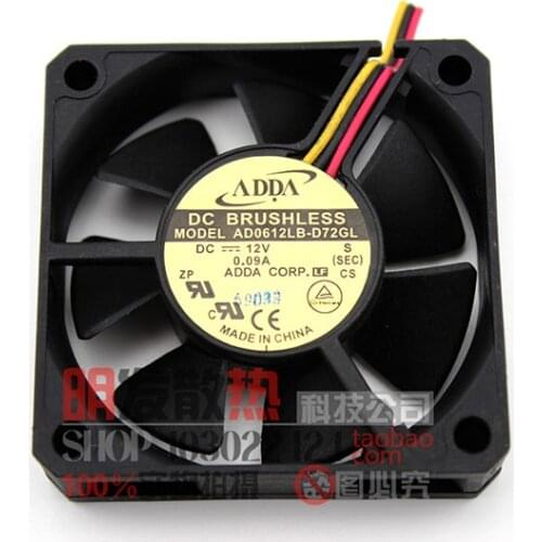 Original AD0612LB-D72GL 12V 0.09A 6CM 6015 3-wire cooling fan