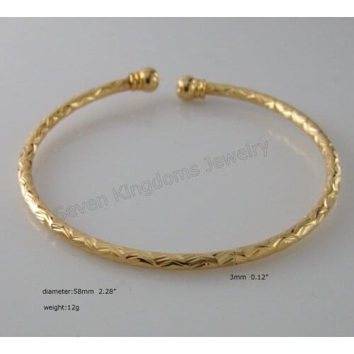 GREAT CARVED SURFACE 5 STYLES - YELLOW GOLD GP DIAMETER ABOUT 2.36" OPENED BANGLE WIDTH 3MM 0.12"