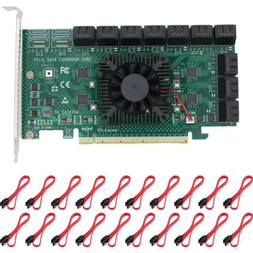 Chia Mining Riser 20 Port SATA PCI-E Adapter PCIE SATA PCI Express X16 SATA Card Controller PCIE to SATA3 6Gbps Add On Cards