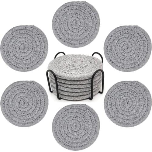 Drink Coasters With Holder, Absorbent Coaster Sets Of 6, Braided Fabric Coasters For Tabletop Protection Thicker