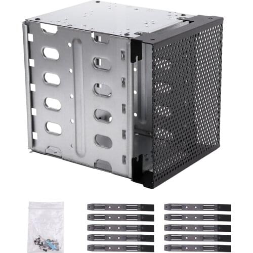 5.25inch to 5X 3.5 Hard Drive Cage Shelf Bracket with 12cm Fan Space Stainless Steel Detachable DIY Rack CD-ROM Slot PC Supplies