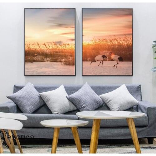 Reed Ostrich And Snowfield Landscape Canvas Painting Posters And Prints Wall Pictures For Living Room Decoration