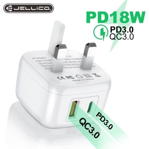 Jellico PD 18W UK Plug QC3.0 USB Type C Charger Phone Quick Charge Adapter for iPhone 12 11 Pro XR XS MAX Samsung Xiaomi Huawei