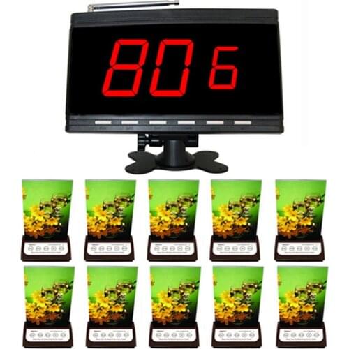 SINGCALL Wireless Waiter Calling Device, for Coffee Shop, Restaurant, Hotel, 1 Screen Receiver with 10pcs Five-button Pagers