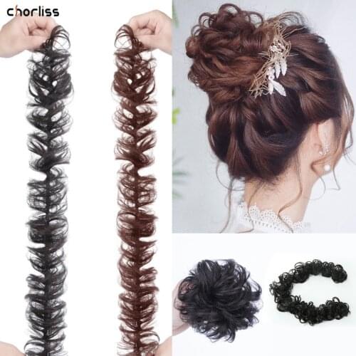 Chorliss Synthetic Curly Bun Chignon Elastic Hair Messy Rubber Band hairpiece Curly chignon Extensions Hair headwear Black Brown