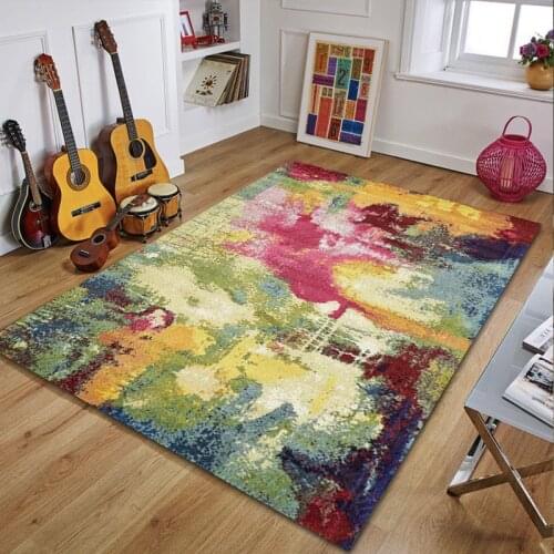 Nordic Abstract Color Carpets For Living Room European Style Watercolor Oil Painting Art Rugs For Bedroom Bedside Area Floor Mat