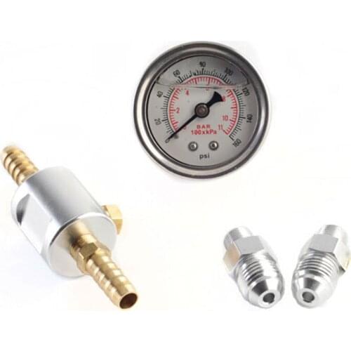Universal 1/8 NPT Fuel Pressure Gauge Liquid Filled Polished Case 0-160 psi and adaptor kit For fuel injection systems