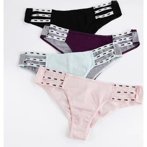 Lady Fashion Cotton Thong Stripe Letter Pink Thong Panties Sexy Low Waist Elastic Band Briefs Breathable Womens Intimate Pant