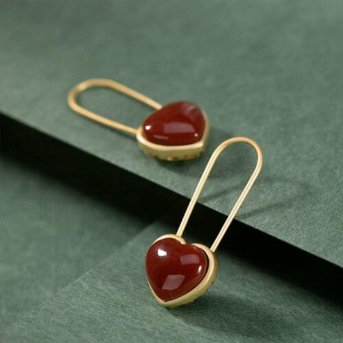 Uglyless Newest Design 2020 LOVE U LOVE U Heart Pins Earrings for Women Agate Hear-shape Gemstones Jewelry 925 Silver Earrings
