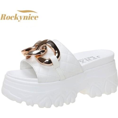 New Platform Slippers Sandals Woman Metal Chain Thick Sole Slippers Women Chunky Slides Summer Casual Beach Slides Zapatos Mujer