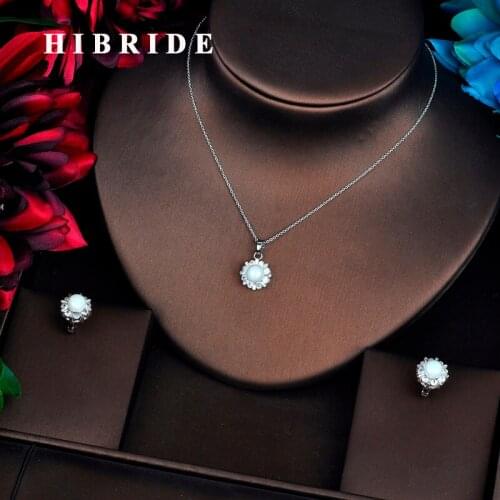 HIBRIDE European Style Luxury Freshwater Pearl Flower Jewelry Sets Women Jewelry Link Necklace Sets Girl Party Gifts N-542