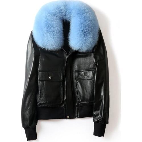 Leather down jacket female Tide new Korean version of short leather jacket Slim fox fur grass coat winter