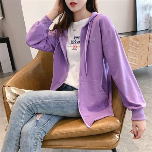 Womens thin hooded cardigan sports jacket 2021 spring and autumn new Korean version of loose-fitting clothing jacket