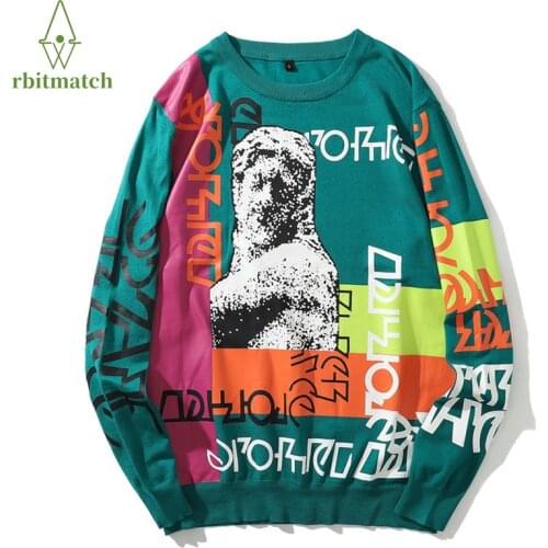 Winter Mens Sweater Oversize Pullovers Hip Hop Casual Woman Sweaters Cotton Retro Graffiti Print Knitted Loose Streetwear New