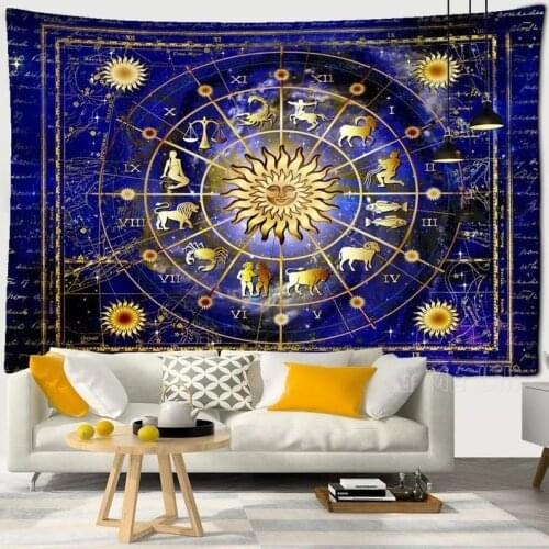 Golden Sun Star Astrology Wall Tapestry