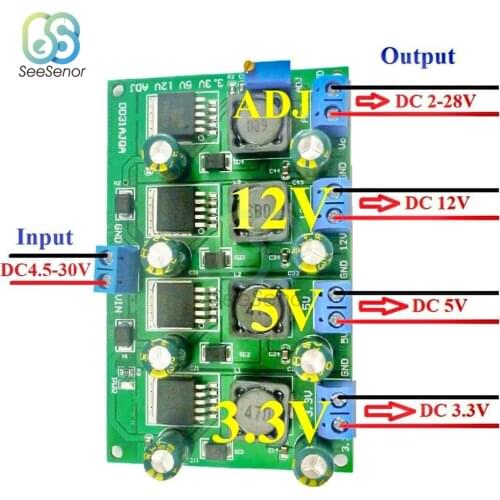 3A 4 Channels Multiple Switching Power Supply Module 3.3V 5V 12V Adjustable Output DC DC Step-Down Buck Converter Board