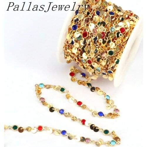 5 Meters, Fashionable clear / multi color Cz bead rosary chain, Cubic Zircon bead chain,gold color, making bead necklace chain