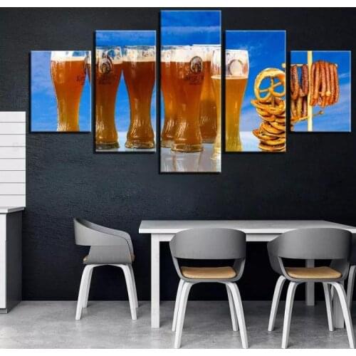 5Pcs Beer and Food Sausage Still Life Photography Frameless Decorative Wall Painting Modern Home Restaurant Canvas Custom Poster