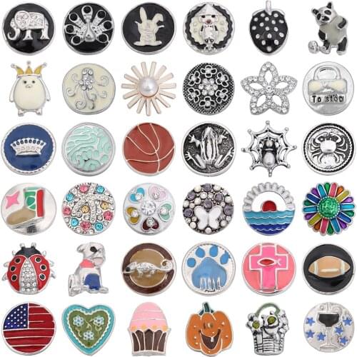 5pcs/lot Mixed 18mm Snap Button Jewelry Oil Painting Elephant Beetle Frog Paw Flower Snap Buttons Fit Snap Bracelets Bangles