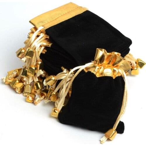 50Pcs Golden Top Velvet Drawstring Pouch Jewelry Gift Bag 12x16cm,Candy Party Holiday New Year Christmas/Wedding Gift Pouch Bag