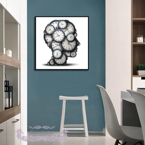 Abstract Vintage Clock Human Head Canvas Poster Wall Art Square Paintings Creative Pictures for Living Room Home Decoration