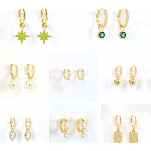 CANNER 925 Silver Hoop Earrings With Dropping Oil Sun Flower Star Glossy Heart Huggies S925 Silver Earrings For Women Jewelry