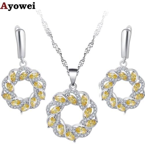 Ayowei Simple and elegant yellow 925 silver crystal zircon earrings necklace pendant fashion gift JS809A