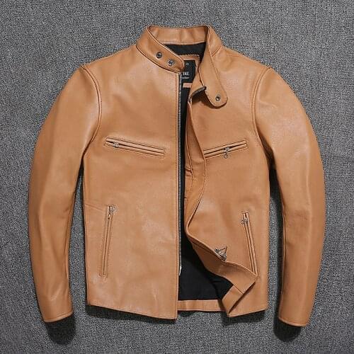 Free shipping.Cool motor biker leather jacket.cheap young fashion cowhide coat.short slim men leather clothes.sales