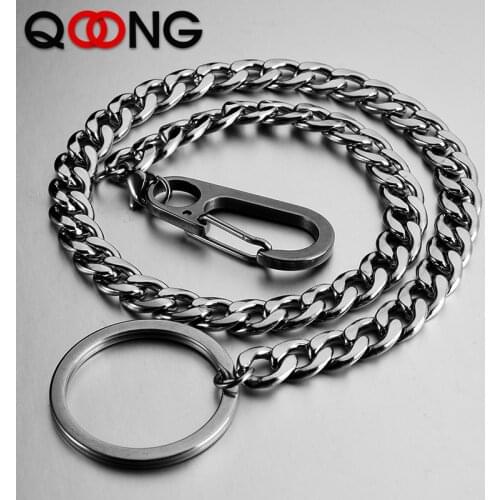 QOONG Hip Hop Fashion Key Chains 40cm Long Metal Big Ring Rock Punk Fashion Key Chains Clip Jewelry Pants KeyChain Wallet Chain