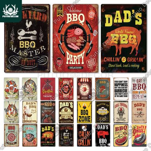 DADS BBQ Sign Metal Tin Sign Plaque Metal Wall Decor for Barbecue Bar Pub Kitchen Party Zone Vintage Metal Signs Iron Painting