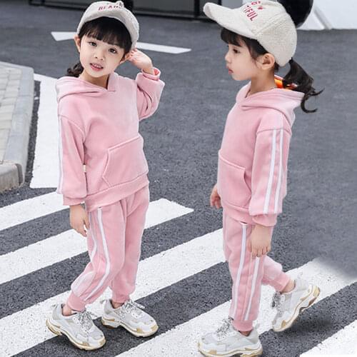 Childrens Clothing Baby Girls Autumn Warm Suit Kids Winter Suede Sets Velvet Thickening Boys Leisure-sweater Clothes Infant