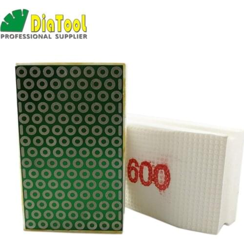 DIATOOL 2pcs #600 Electroplated Diamond Hand Polishing Pad 90X55MM Hard Foam Backed Grinding Block For Marble Granite Tile Stone