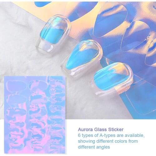 Holographic Aurora Film Nail Glass Foil Sticker Sparkly Broken Foil Film Paper Summer Cellophane Nails Manicure Decoration Wraps