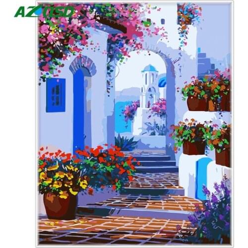 AZQSD Courtyard DIY Painting By Numbers Seaside Modern Home Wall Art Picture Hand Painted Oil Painting For Room Artwork 40*50
