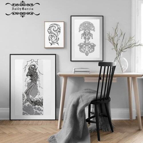 Classic Raven Viking Ship Valknut Symbol Poster Nordic Wall Art Canvas Print Pictures for Home Decoration Interior Painting