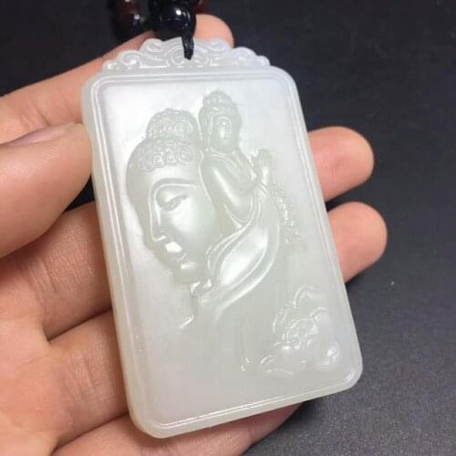 Xinjiang Hetian Jade Pendant Heart Buddha guanyin jade is exquisite with peace and prosperity