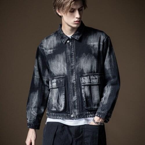 New Mens Vintage Short Slim Casual Denim Jackets Turn-Down Collar Zippers Covered Button Spliced Korean Style Fashion Coat