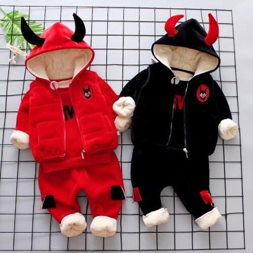 3pcs Fashion Childrens Sets Baby Boys Girls Autumn Winter Think Velvet Suit Vest + top +pants toddler Dinosaur Horns ropa 1-4Y