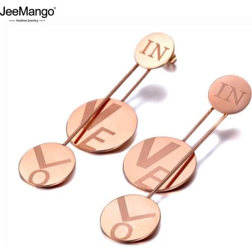 JeeMango Trendy Titanium Stainless Steel Geometric Earrings Bohemia Creative In Love Letter Earrings Jewelry For Women JE19290