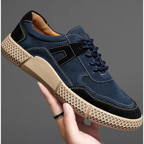 Hot Sale Casual Shoes For Male Fashion Casual Sneakers Apricot Blue Natural Leather Mens Footwear Good Quality Flats Men Shoes