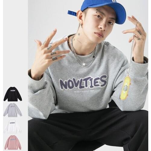 Men Hoodies Round Neck Sweatshirt Pink Loose Hip Hop Punk Pullover Streetwear Women Casual Harajuku Fashion Clothes Essentials
