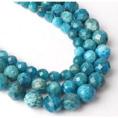 6 8 10 mm Blue Natural Faceted Genuine Apatite Beads Spacer Loose Beads For Jewelry Making DIY Charm Necklace Accessories 15'' S