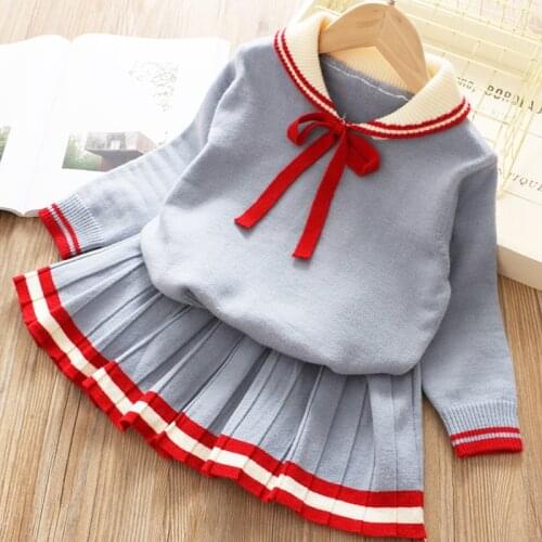 Children Clothes Set Kids Knitted Sweet Outfit Autumn Winter School Children Clothing New 2PCS Baby Girls Clothes Sets