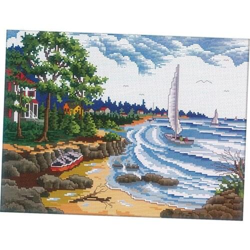 Stamped Cross Stitch Embroidery Kits Pre-Printed Pattern - Seaside Landscape
