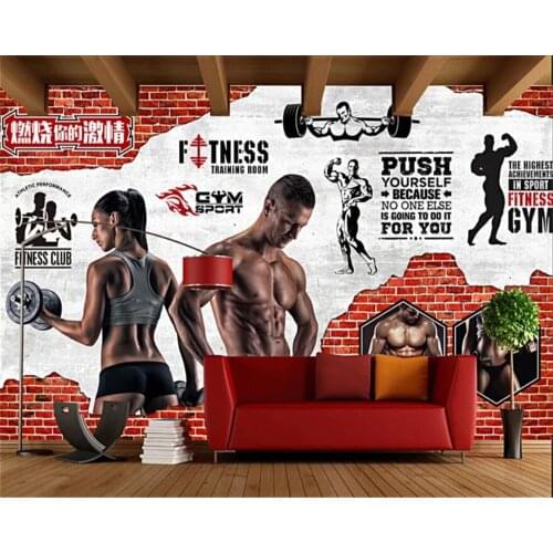 Custom wallpaper 3d mural retro brick wall muscles exercise fitness club image wall background decorative wall papers home decor